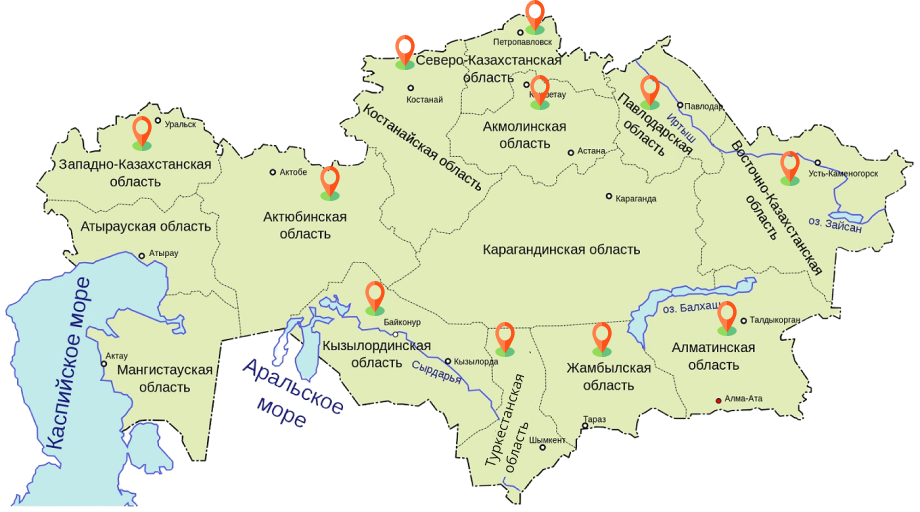 Подробная карта казахстана с городами и селами на русском языке